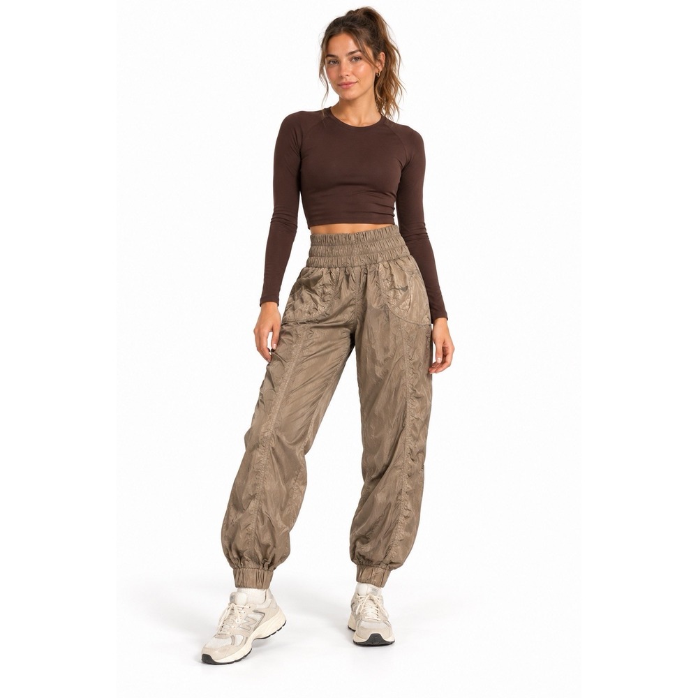 Free People FP Movement Way Home Joggers XS Green/taupe High Rise Nylon Pockets